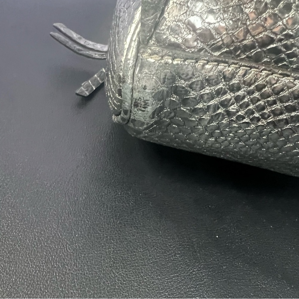 Michael Kors Rhea Silver Metallic Faux Snakeskin Python Embossed Backpack - Picture 10 of 17